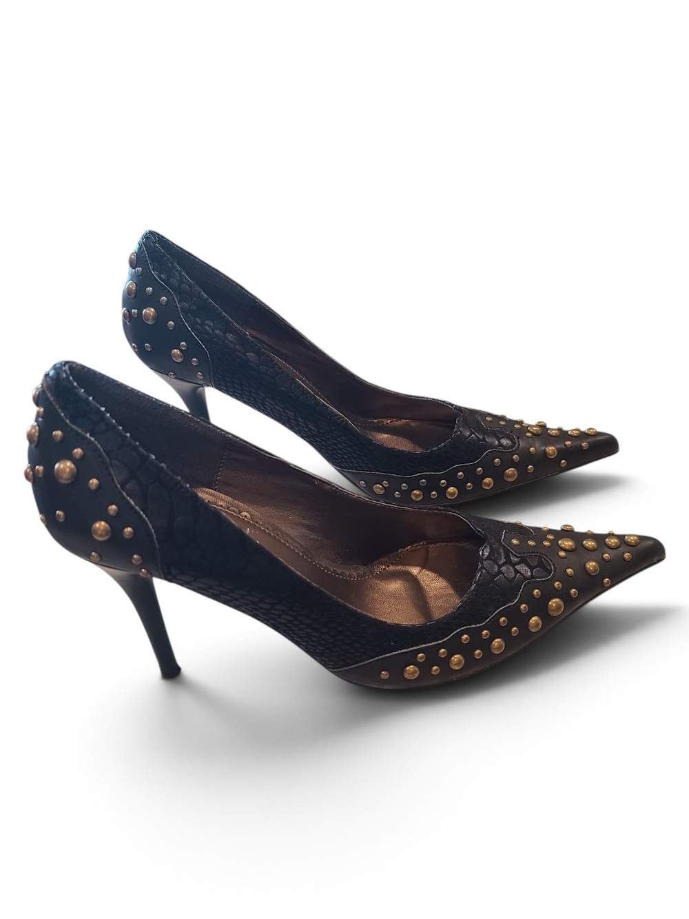 Medusa Black Pointed-Toe Studded High Heels